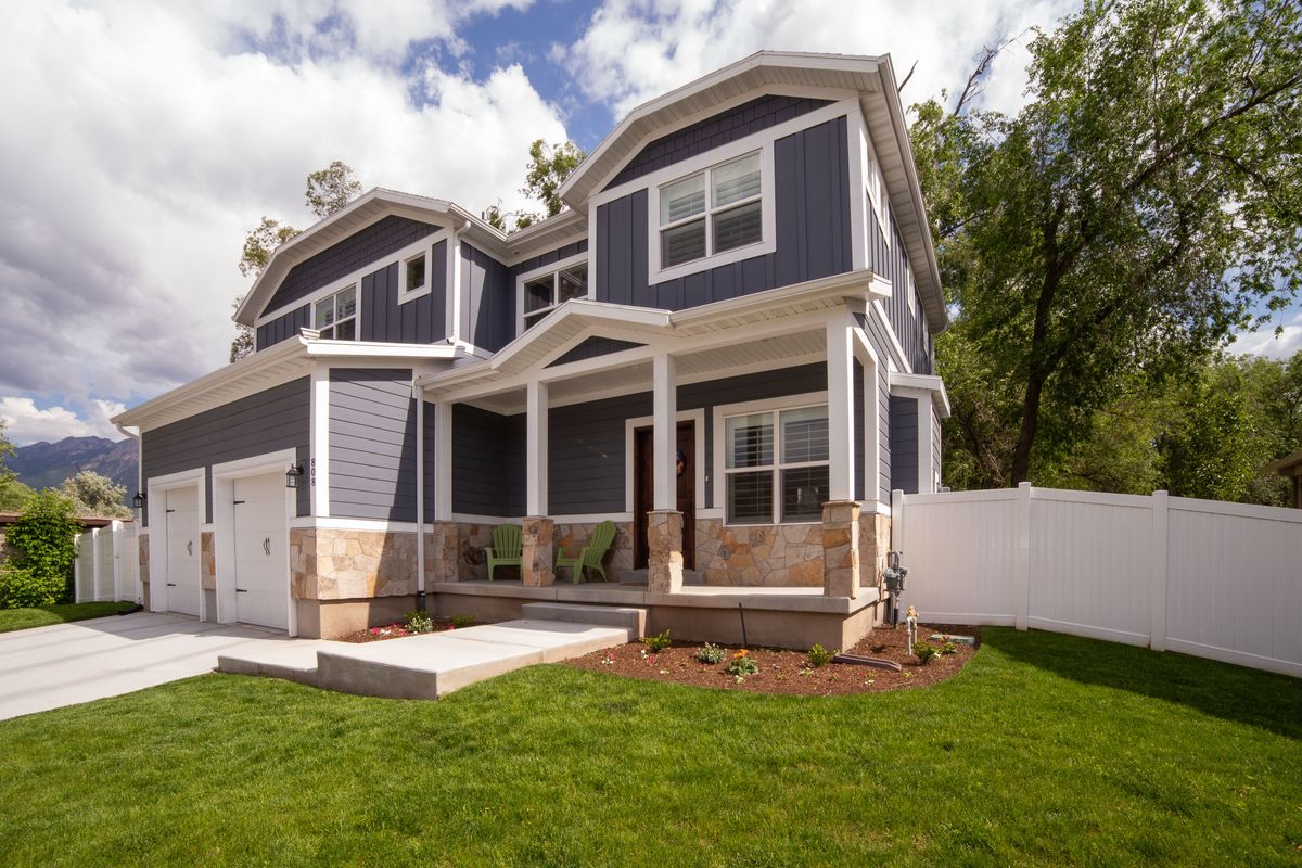 Home exterior finished with fiber cement siding